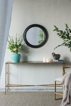 23.5" Circle Wall Mirror with Wooden Frame