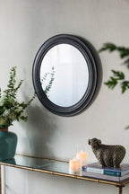 23.5" Circle Wall Mirror with Wooden Frame