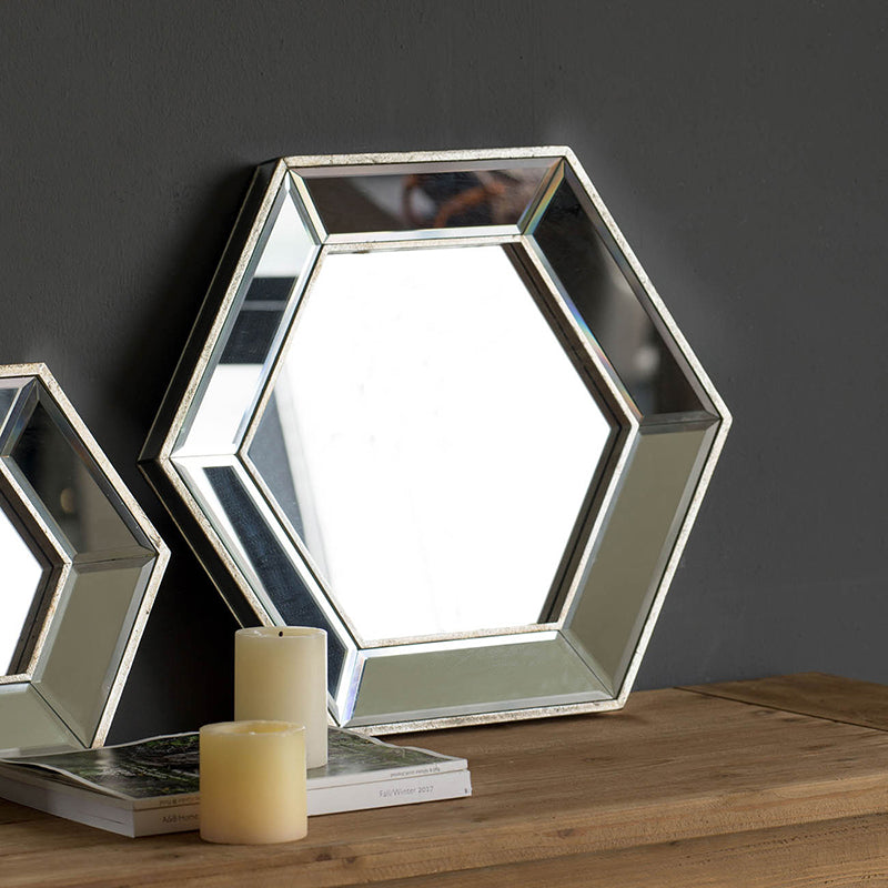 20" x 18" Hexagon Wall Mirror with Contemporary Glass Design