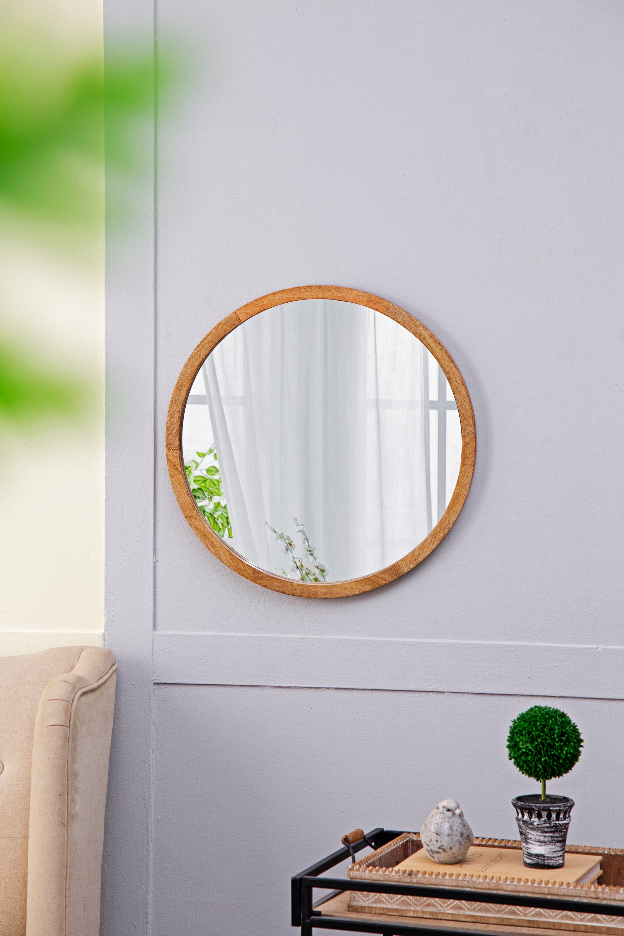 20" x 20" Circle Wall Mirror with Wooden Frame