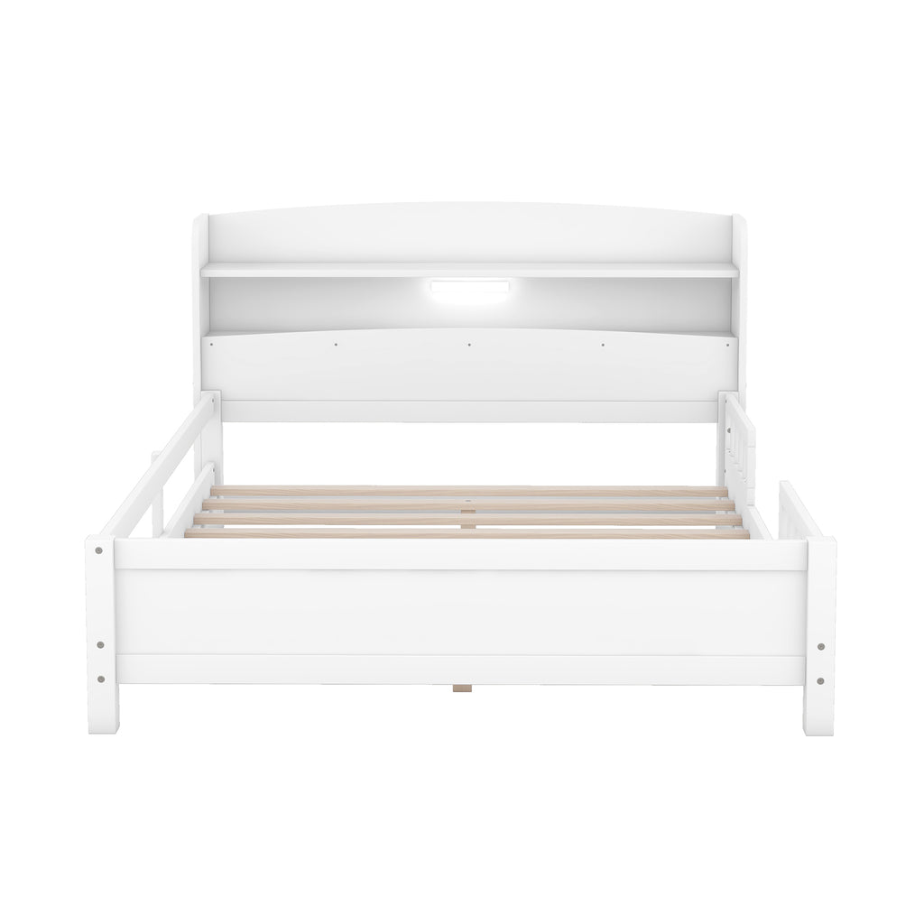 Wood Full Size Platform Bed with Built-in LED Light