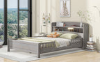 Wood Full Size Platform Bed With Built-in LED Light