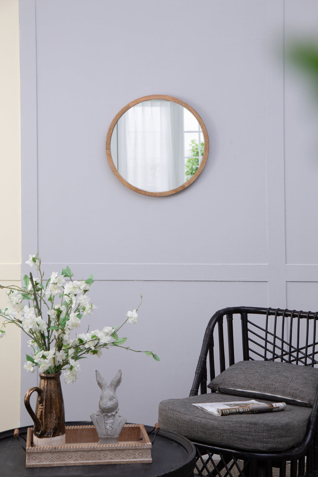 20" x 20" Circle Wall Mirror with Wooden Frame