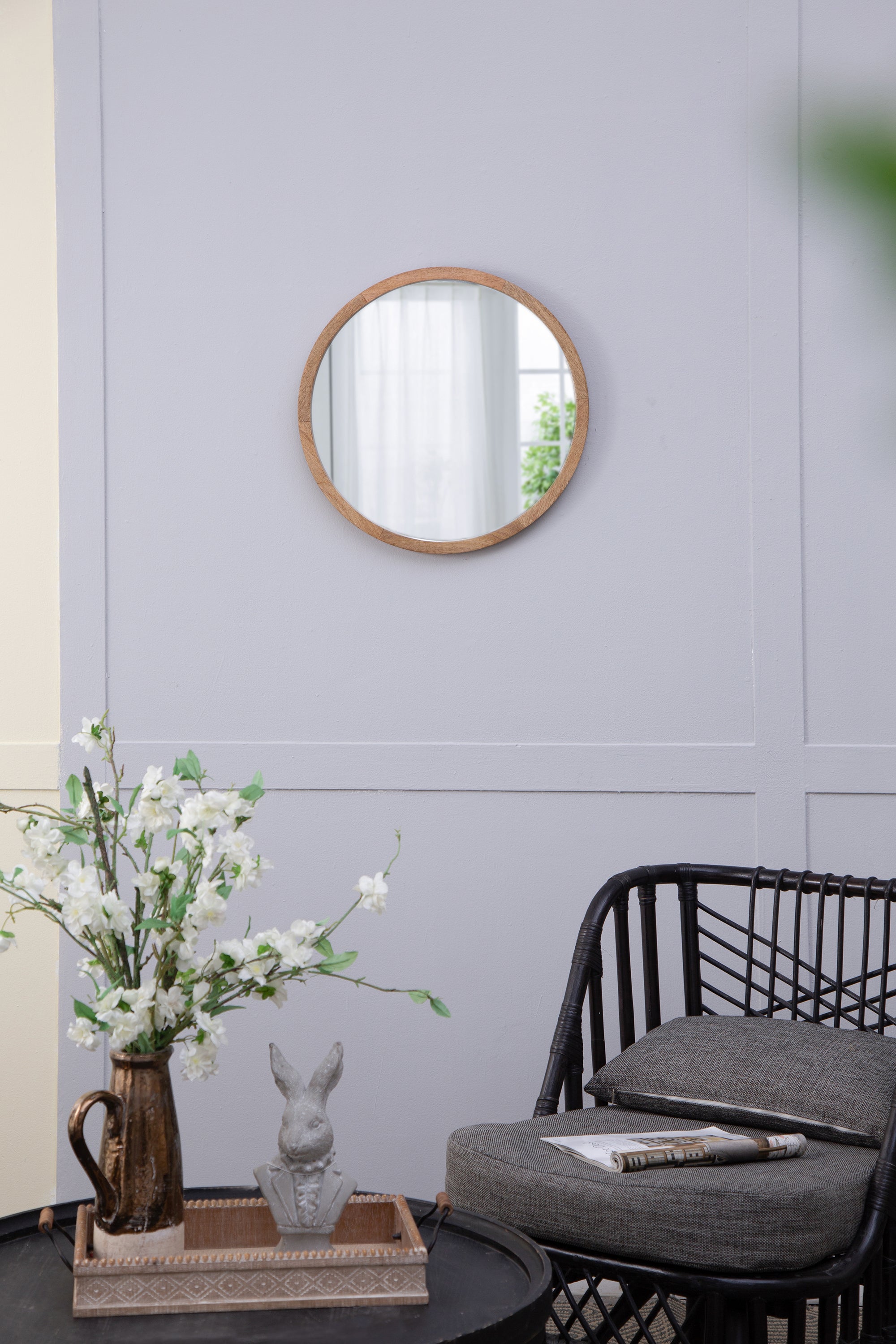 20" x 20" Circle Wall Mirror with Wooden Frame