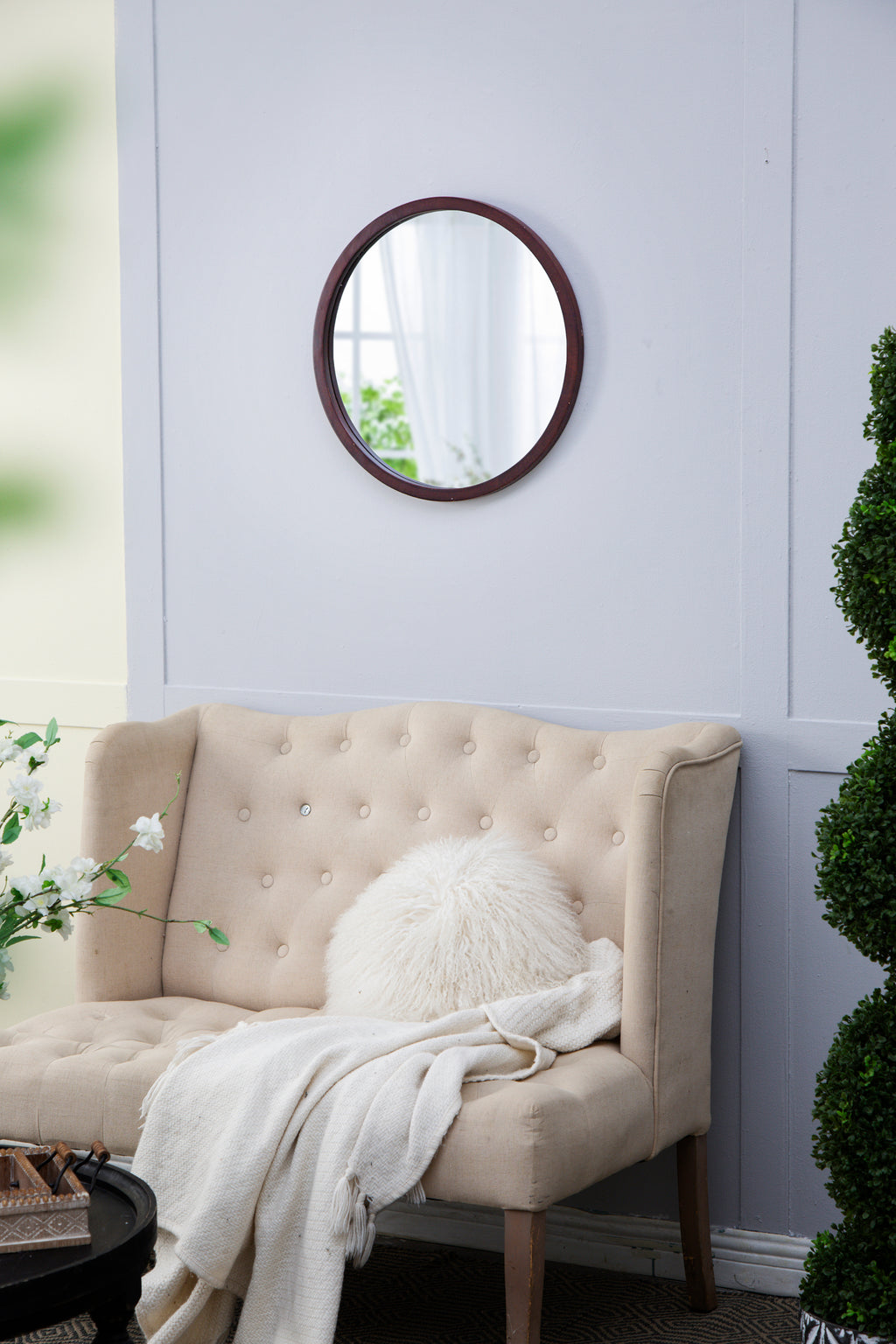 20" x 20" Circle Wall Mirror with Wooden Frame