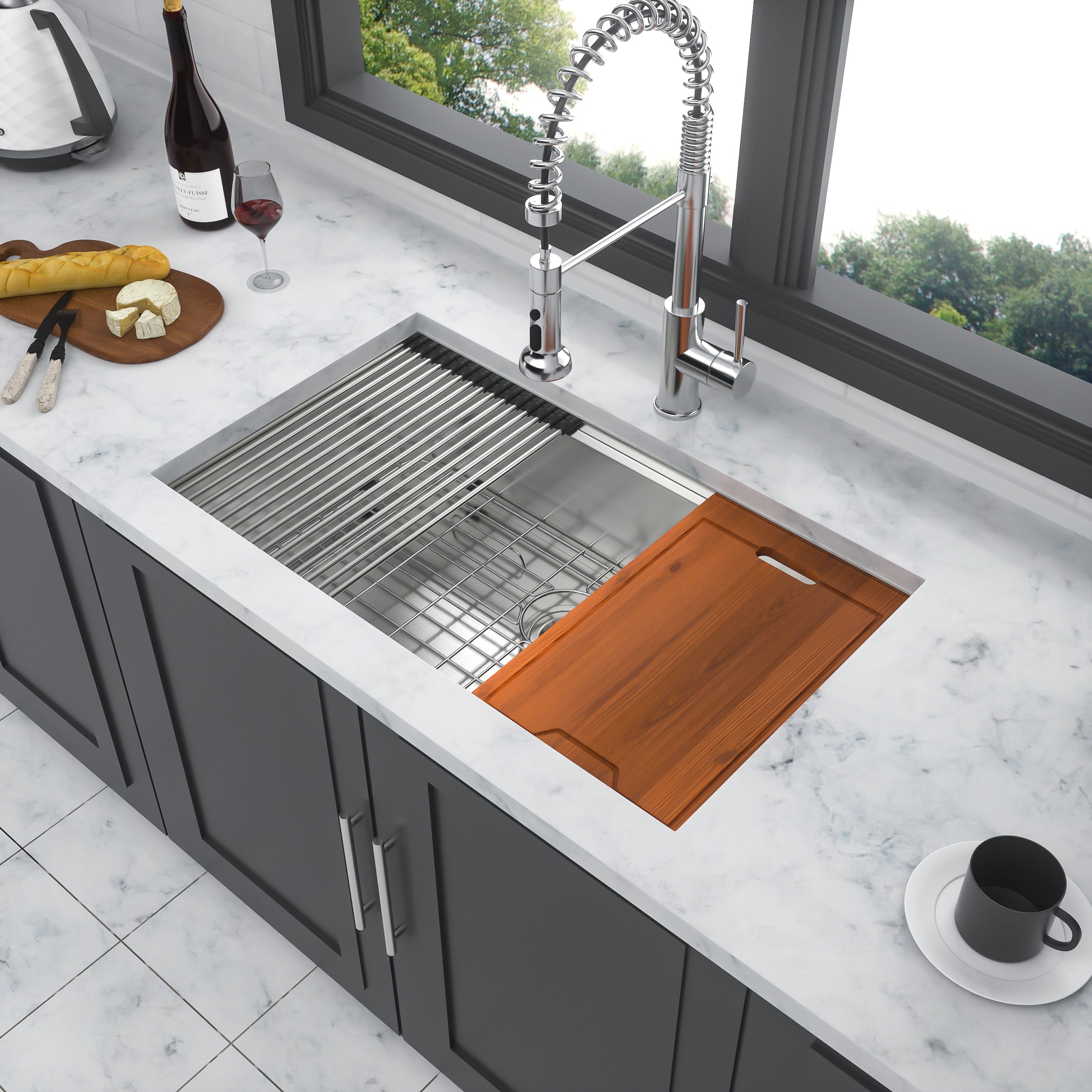 Single Bowl Undermount Workstation Kitchen Sink