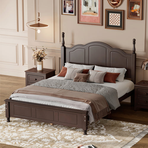 Full Size Wood Platform Bed Frame, Retro Style