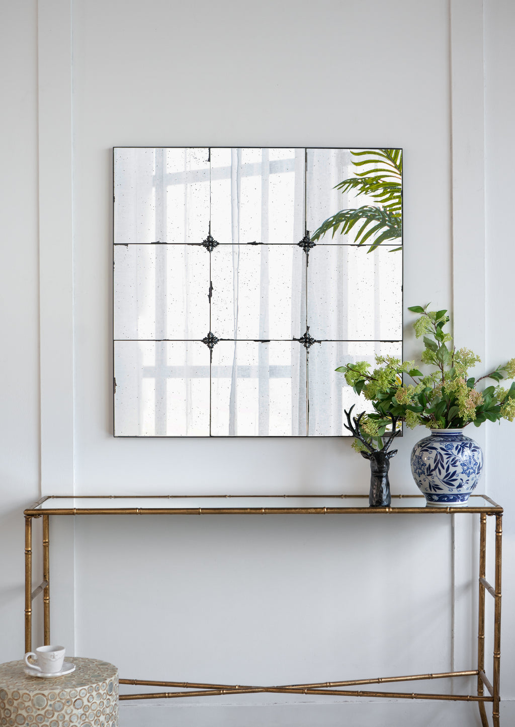 36x36" Traditional Antique Glass Panel Wall Mirror