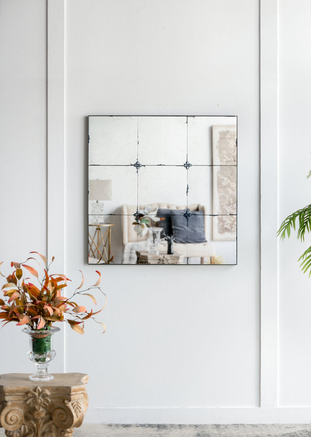 36x36" Traditional Antique Glass Panel Wall Mirror