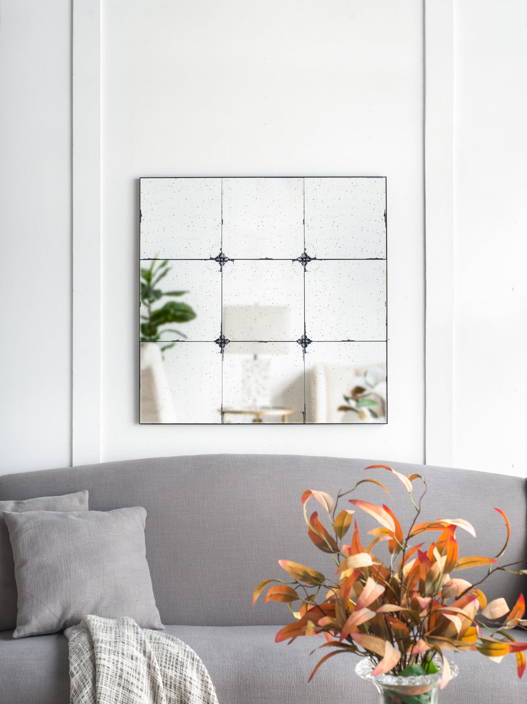 36x36" Traditional Antique Glass Panel Wall Mirror