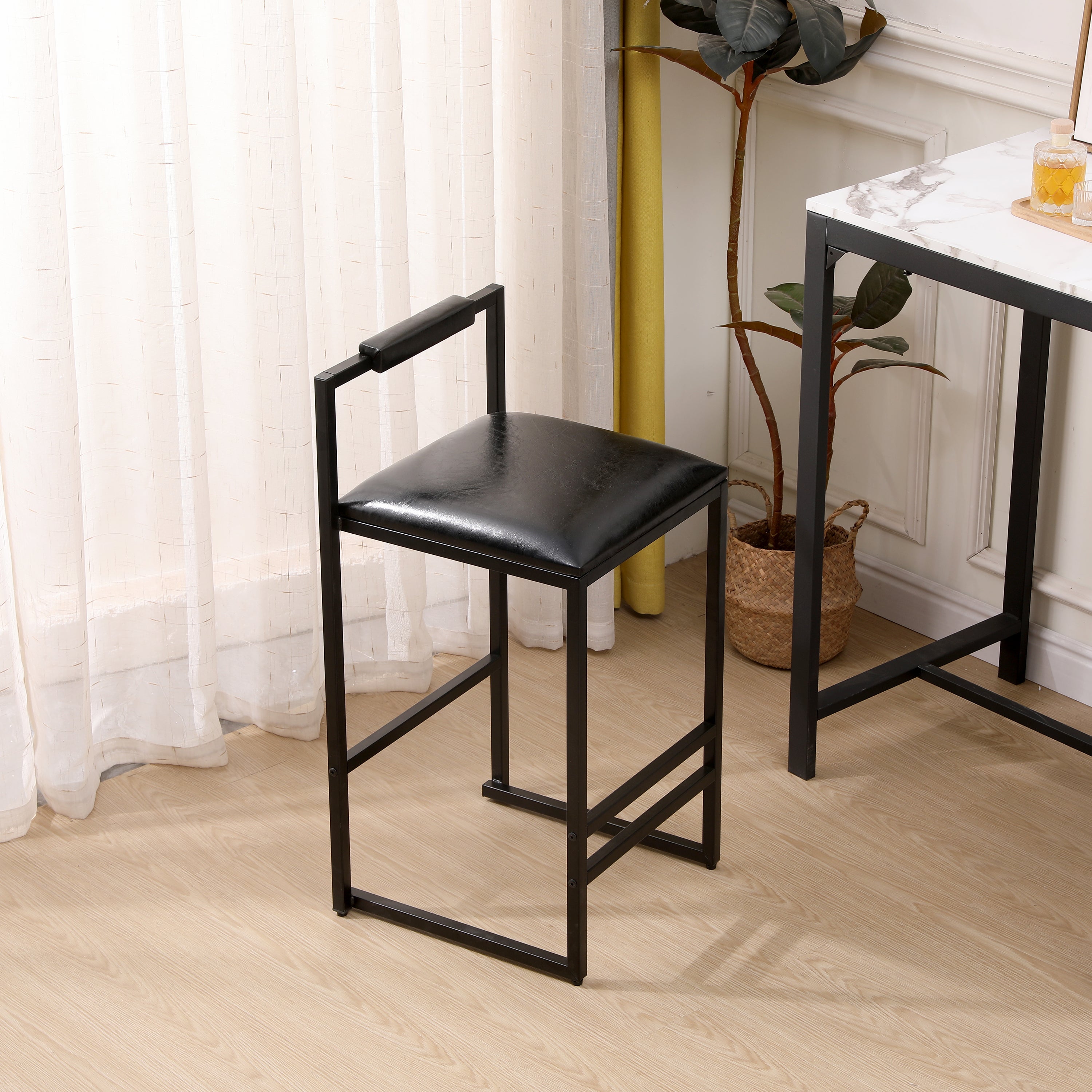 Black Bar Stool with Backrest Set of 2