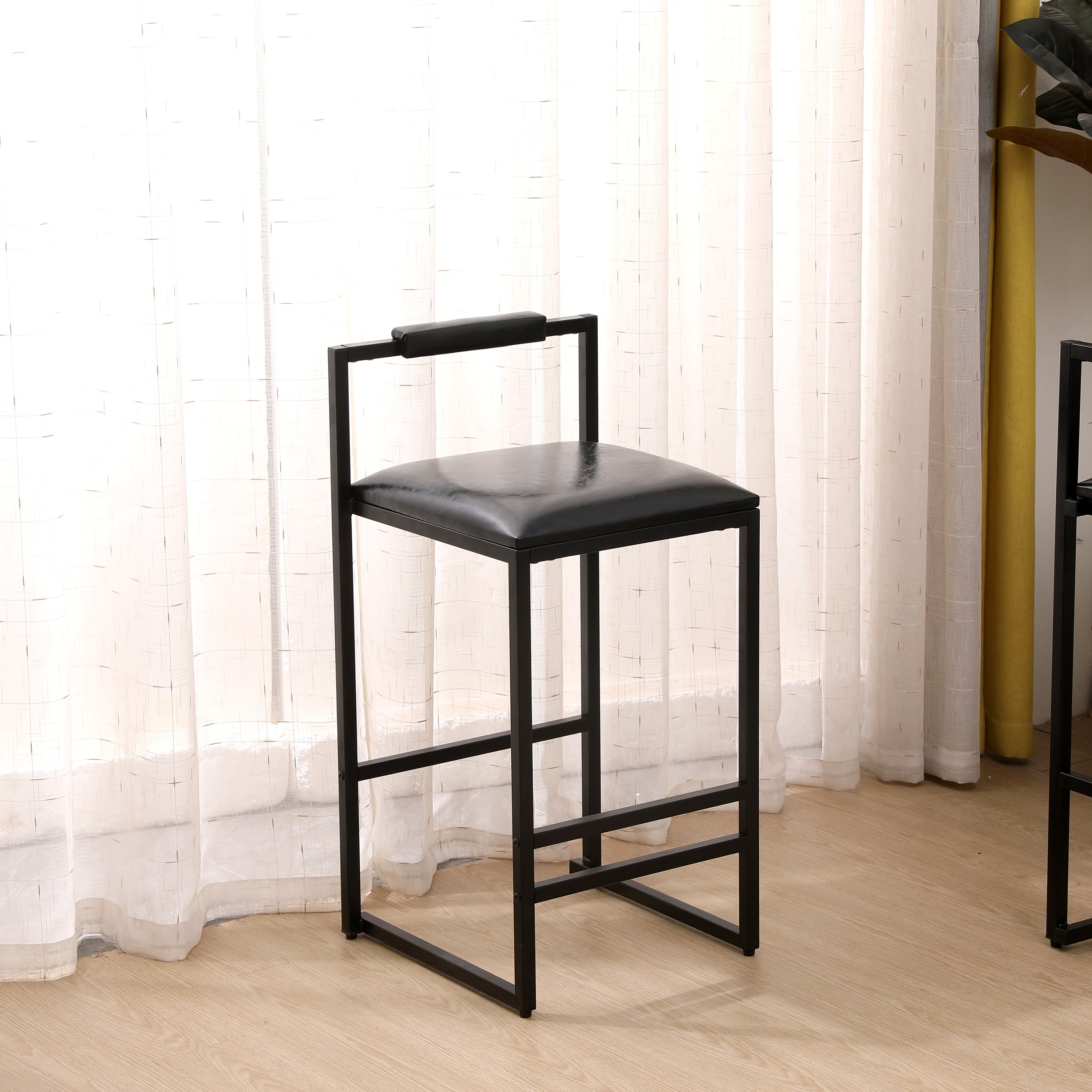 Black Bar Stool with Backrest Set of 2