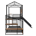 Twin Over Twin Metal Bunk Bed with Slide and Storage Stair