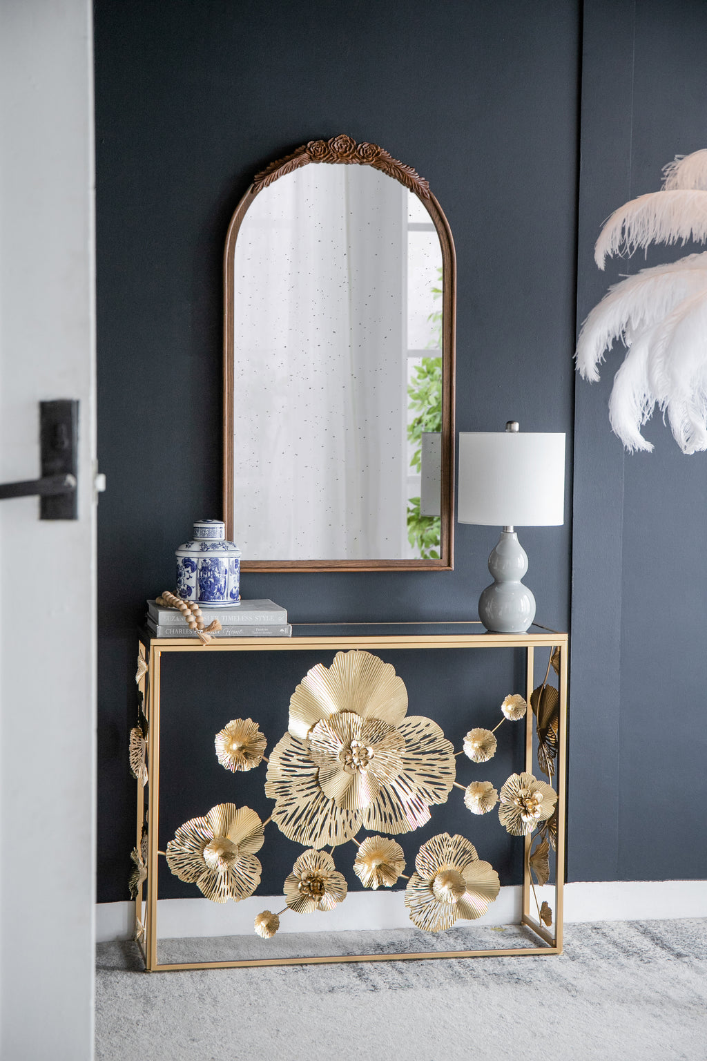 23" x 42" Hand Carved Rose Antique Mirror Frame