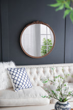 30"x30" Round Hand Carved Rose Antique Mirror Frame