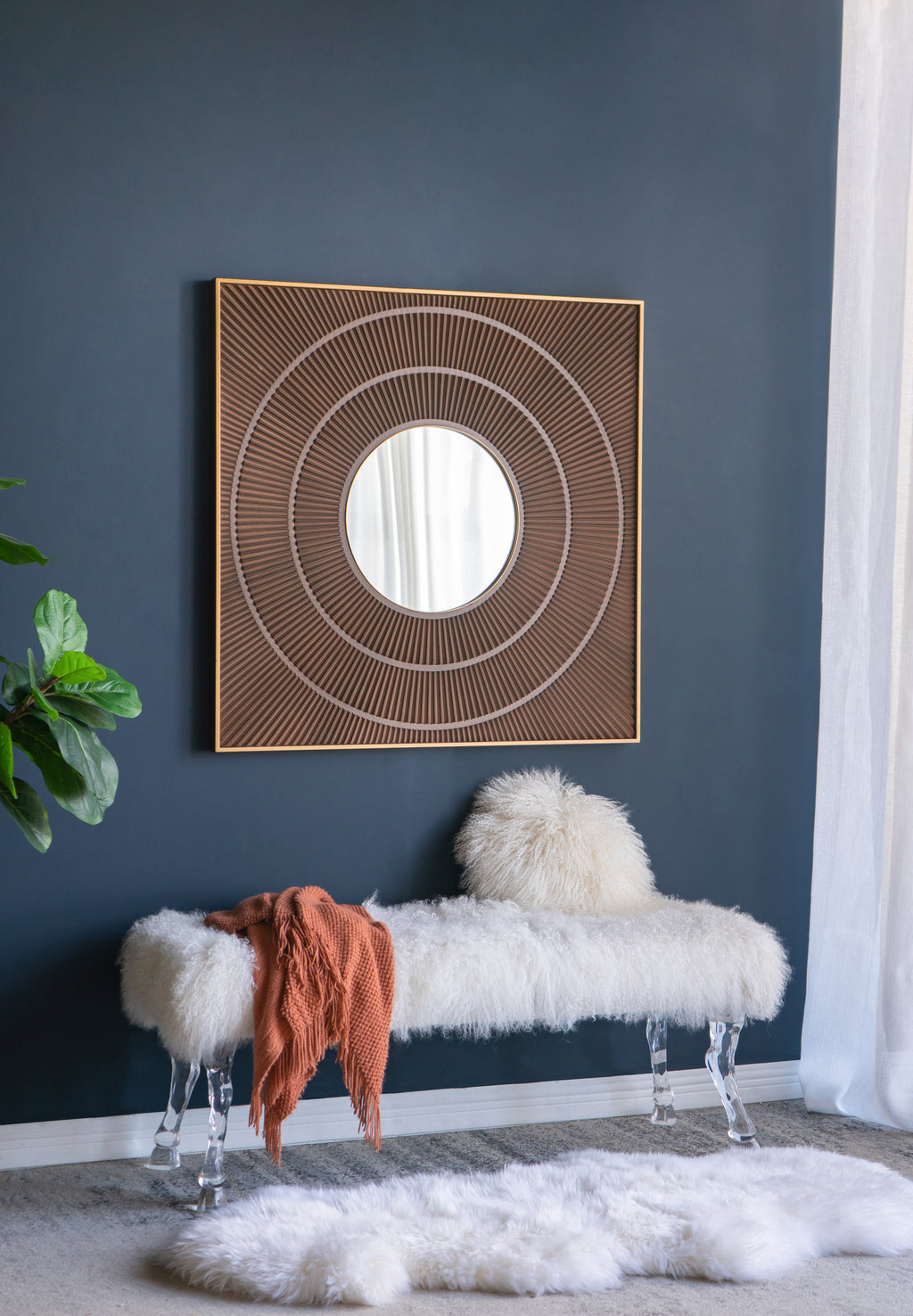 40" x 40" Square Carved Mirror with Pleated Design