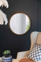 30"x30" Round Hand Carved Rose Antique Mirror Frame