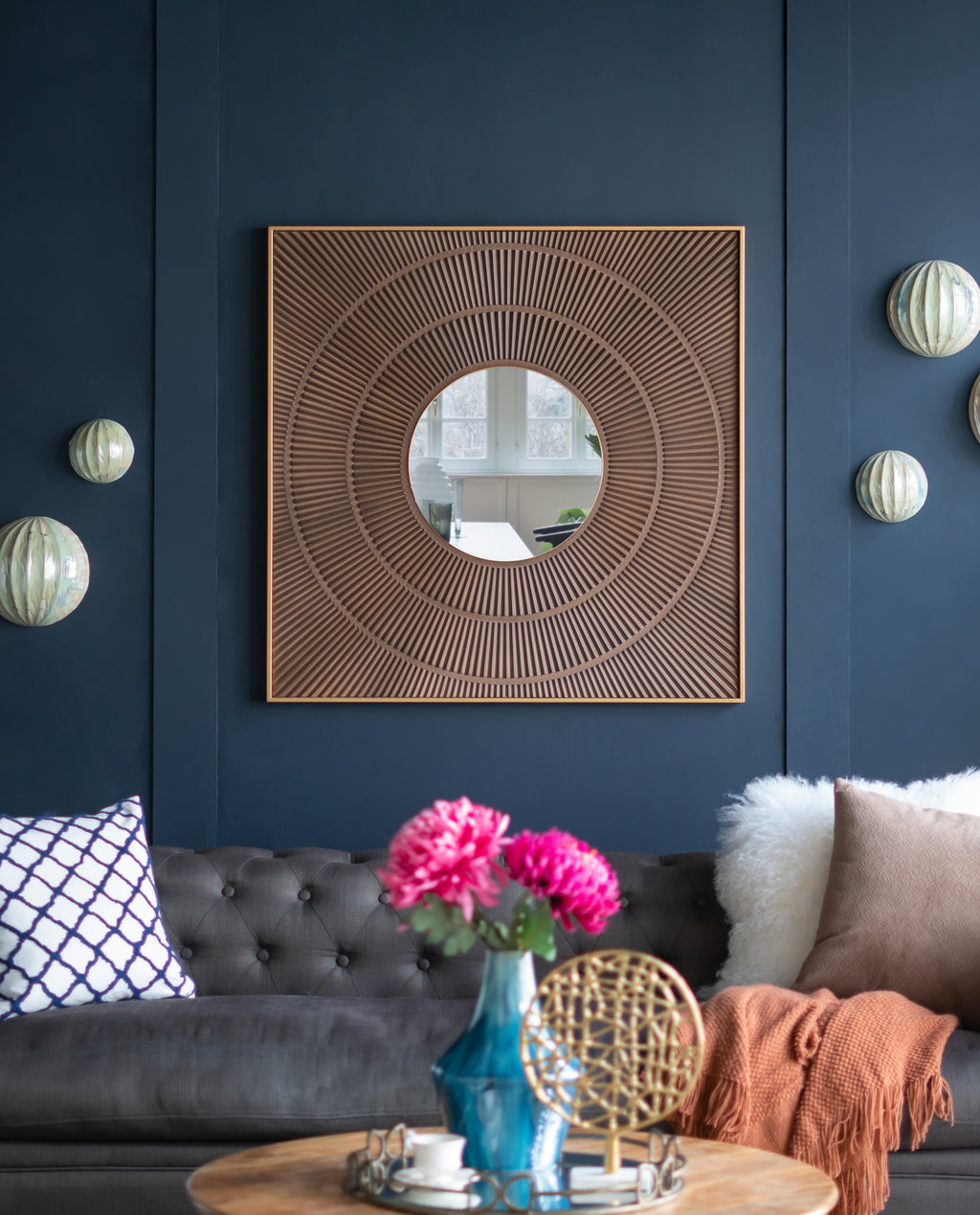 40" x 40" Square Carved Mirror with Pleated Design
