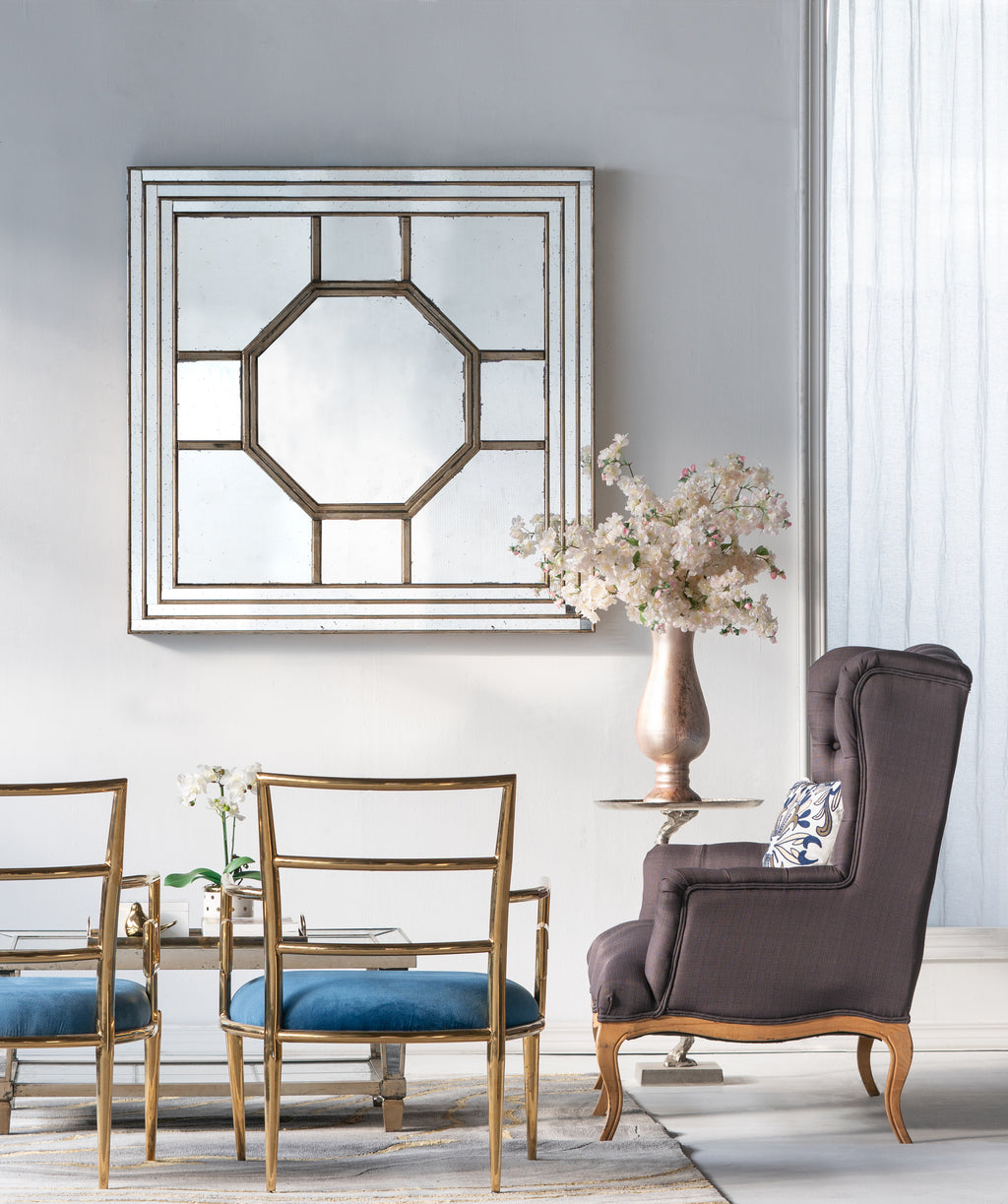 48" Antique Style Decorative Square Wall Mirror