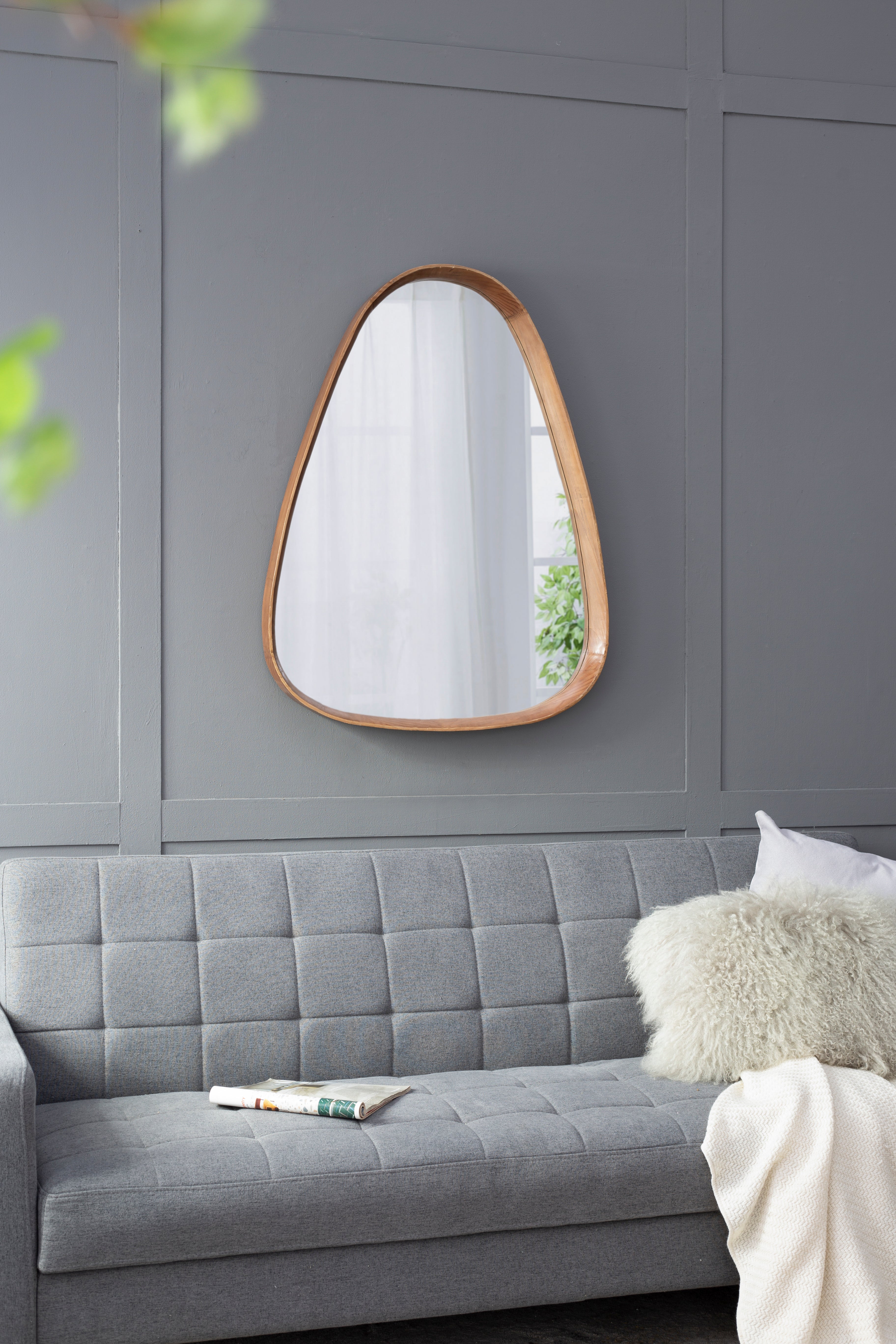 30"x38" Irregular Mirror with Wood Frame