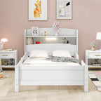 Wood Twin Size Platform Bed with Built-in LED Light, Storage Headboard and Guardrail