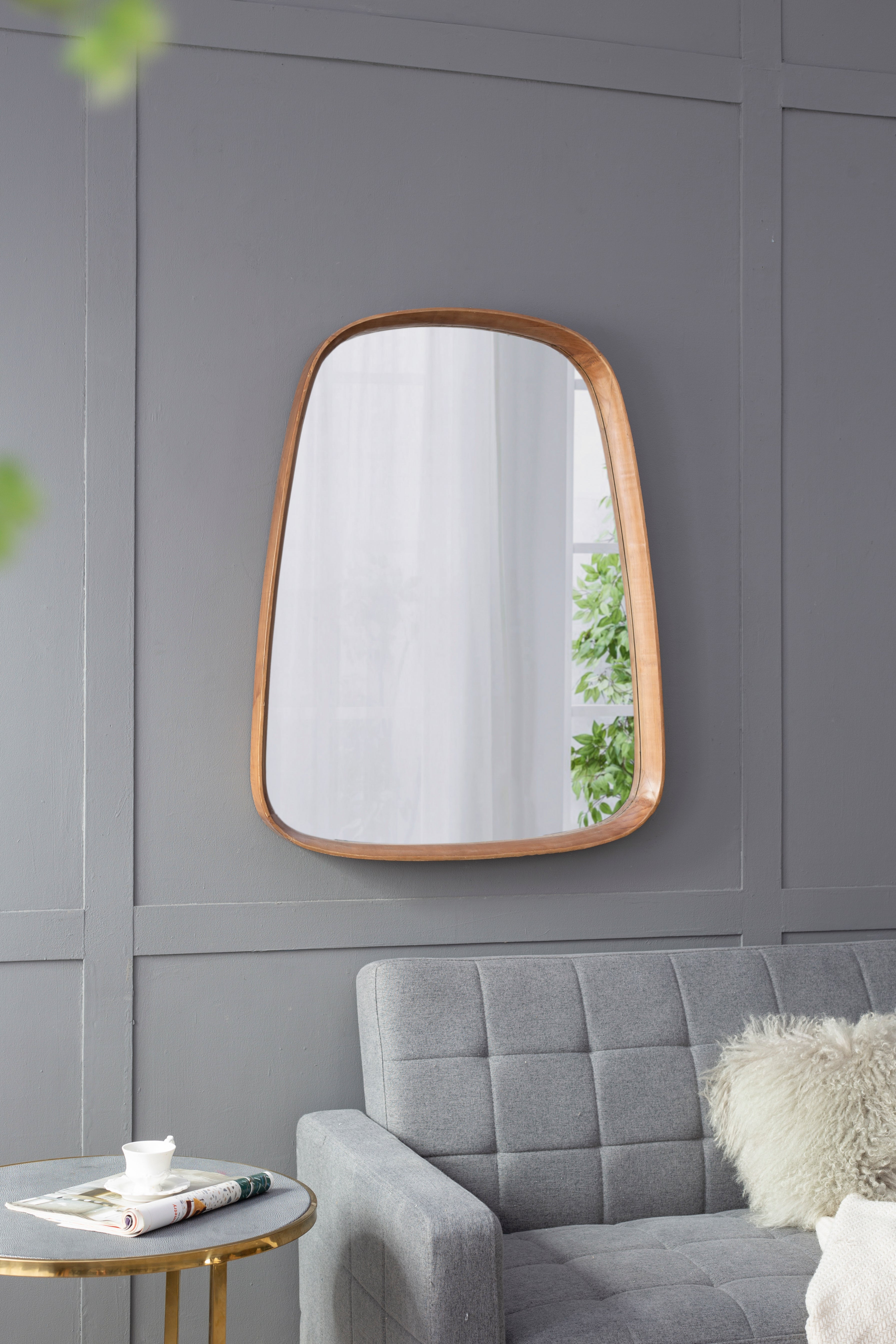 27"x37" Irregular Mirror with Wood Frame