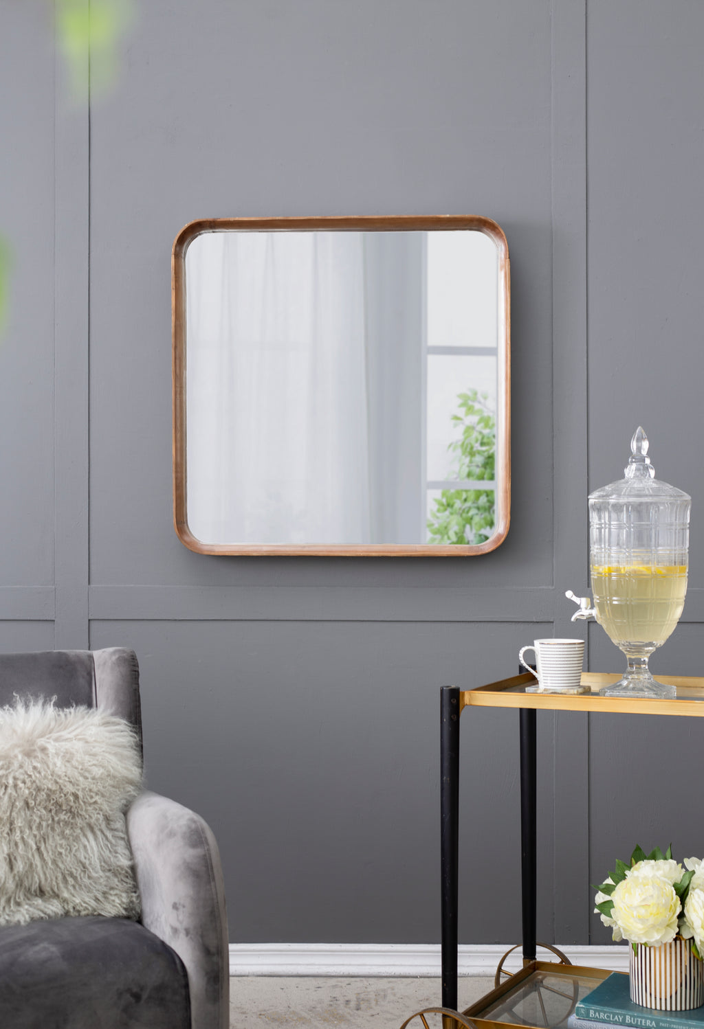 32"x32" Square Mirror with Wood Frame