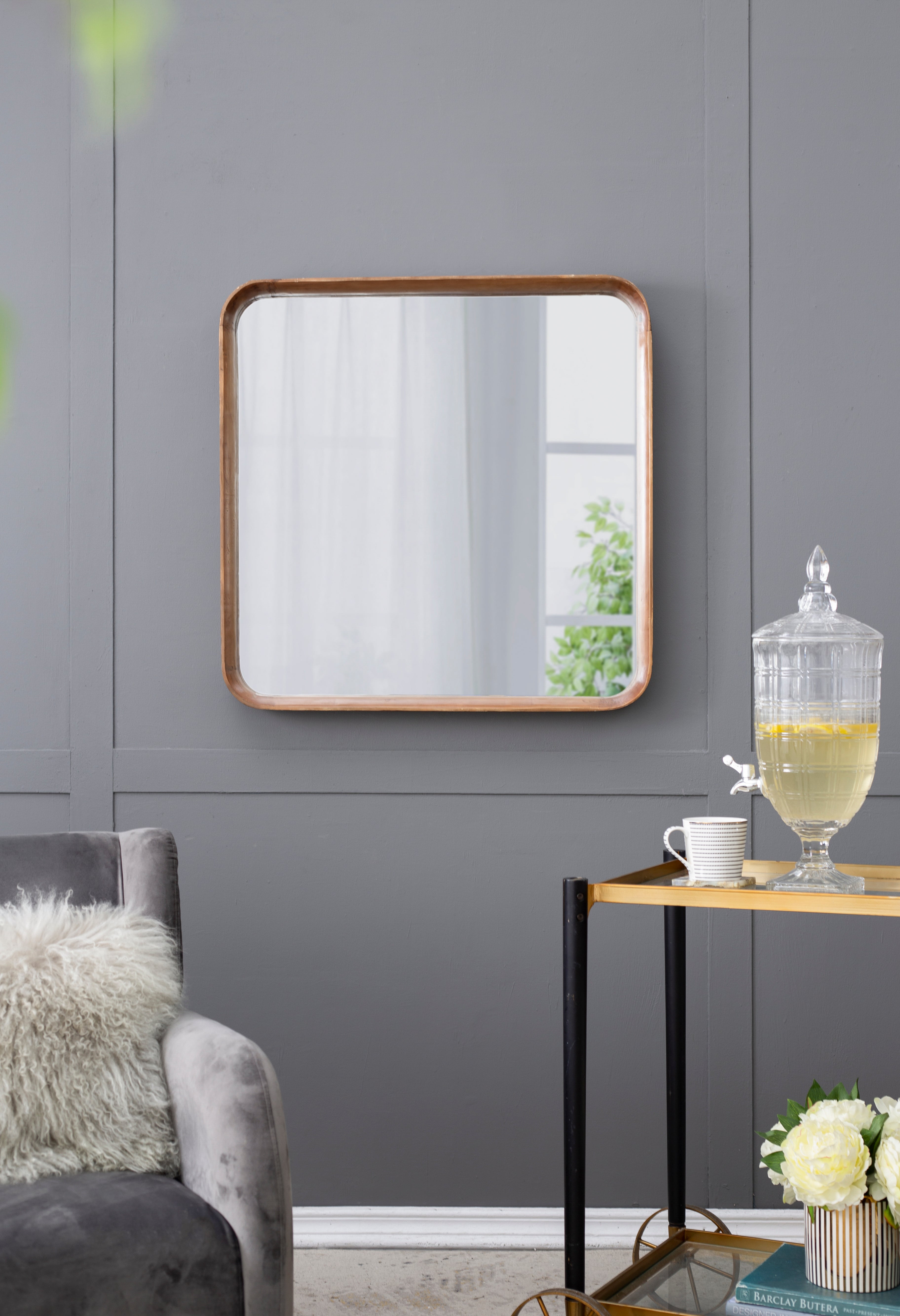 32"x32" Square Mirror with Wood Frame