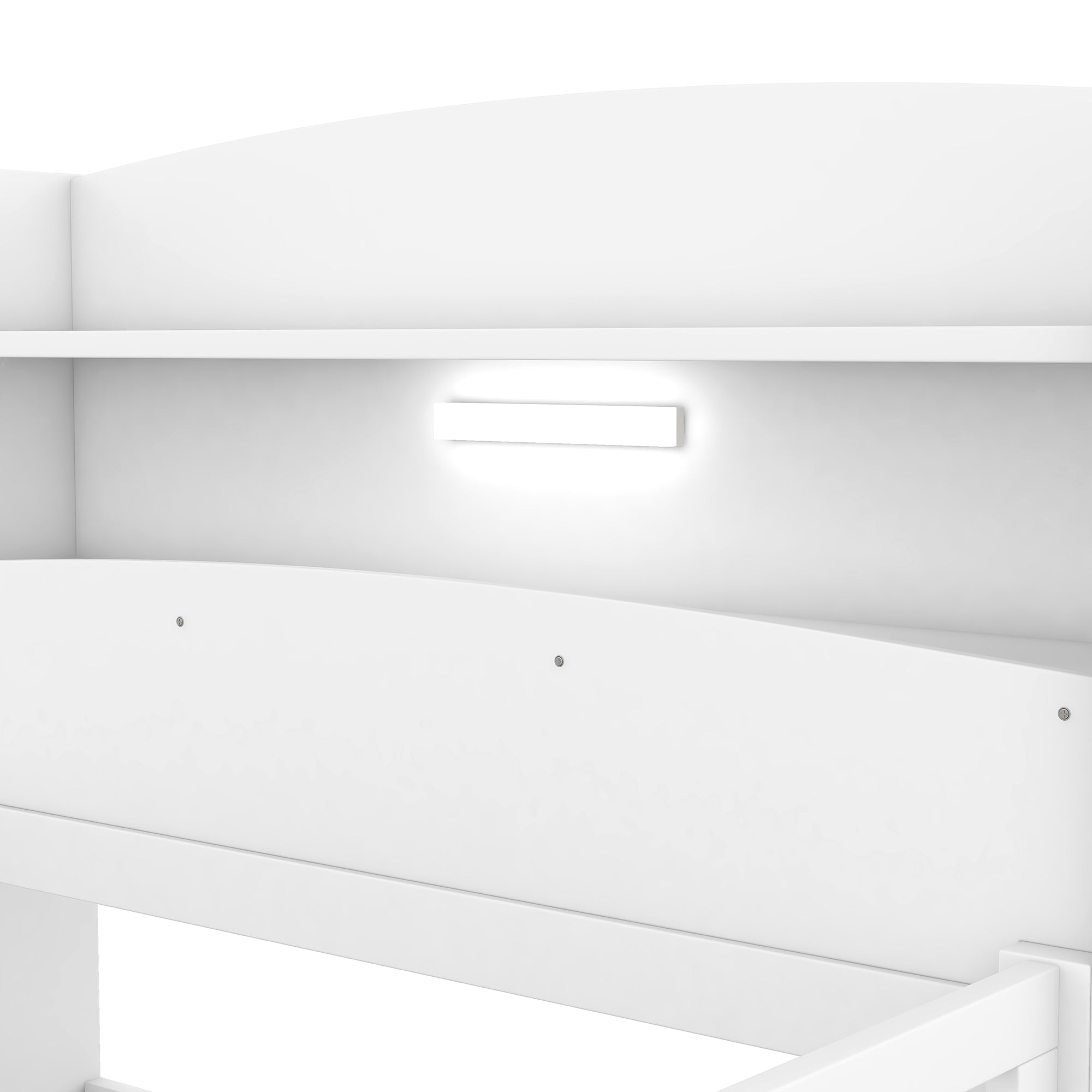 Wood Twin Size Platform Bed with Built-in LED Light, Storage Headboard and Guardrail