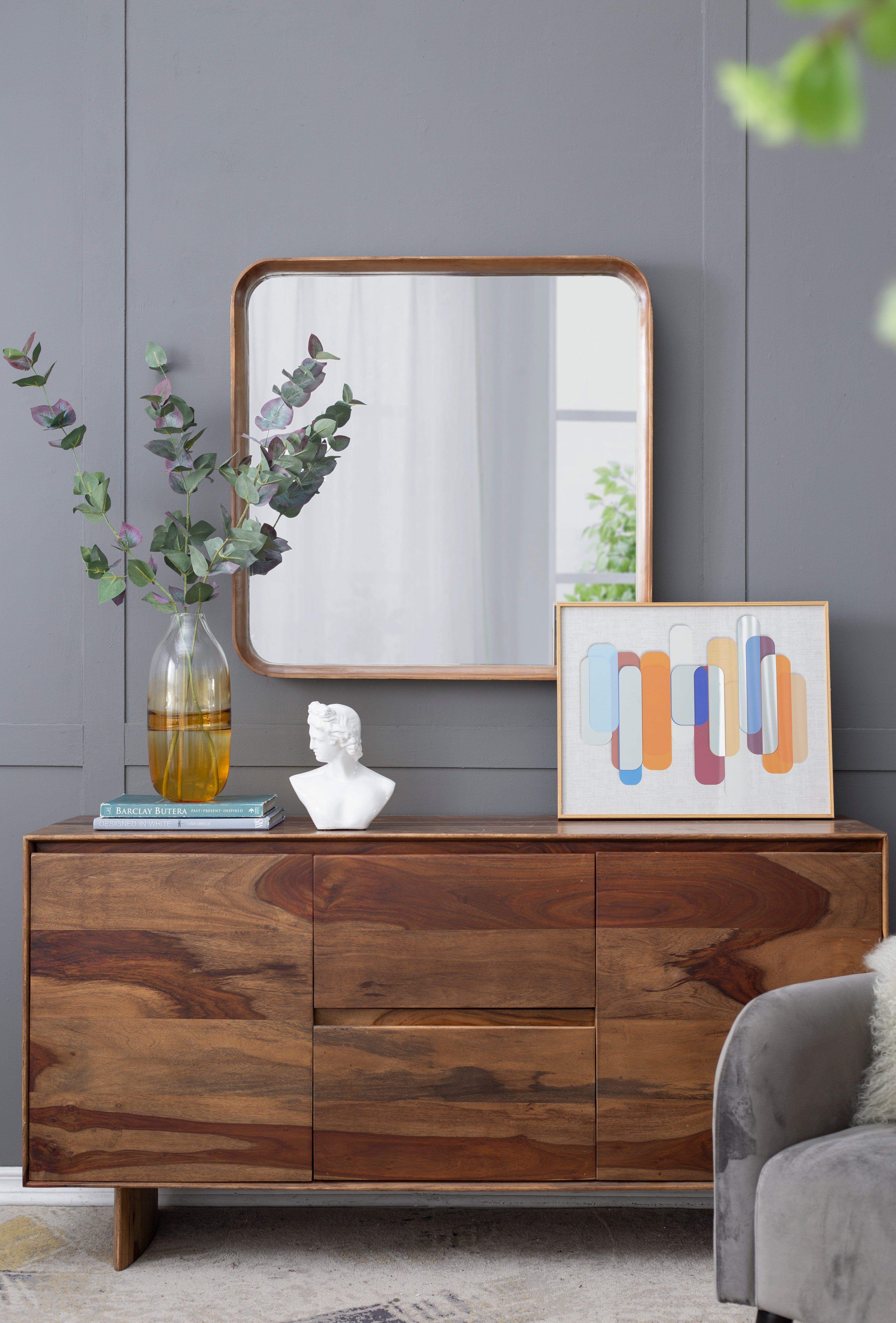 32"x32" Square Mirror with Wood Frame