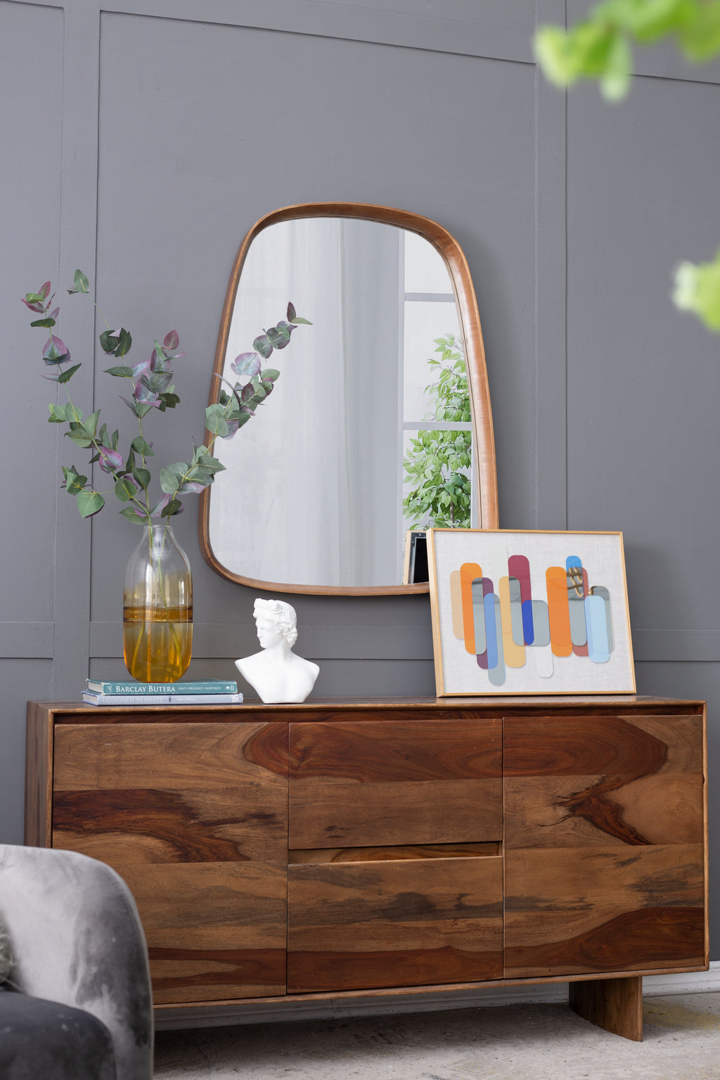 27"x37" Irregular Mirror with Wood Frame
