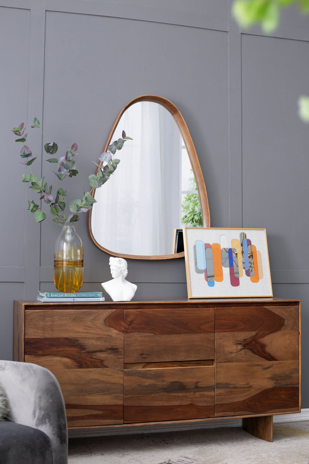 30"x38" Irregular Mirror with Wood Frame