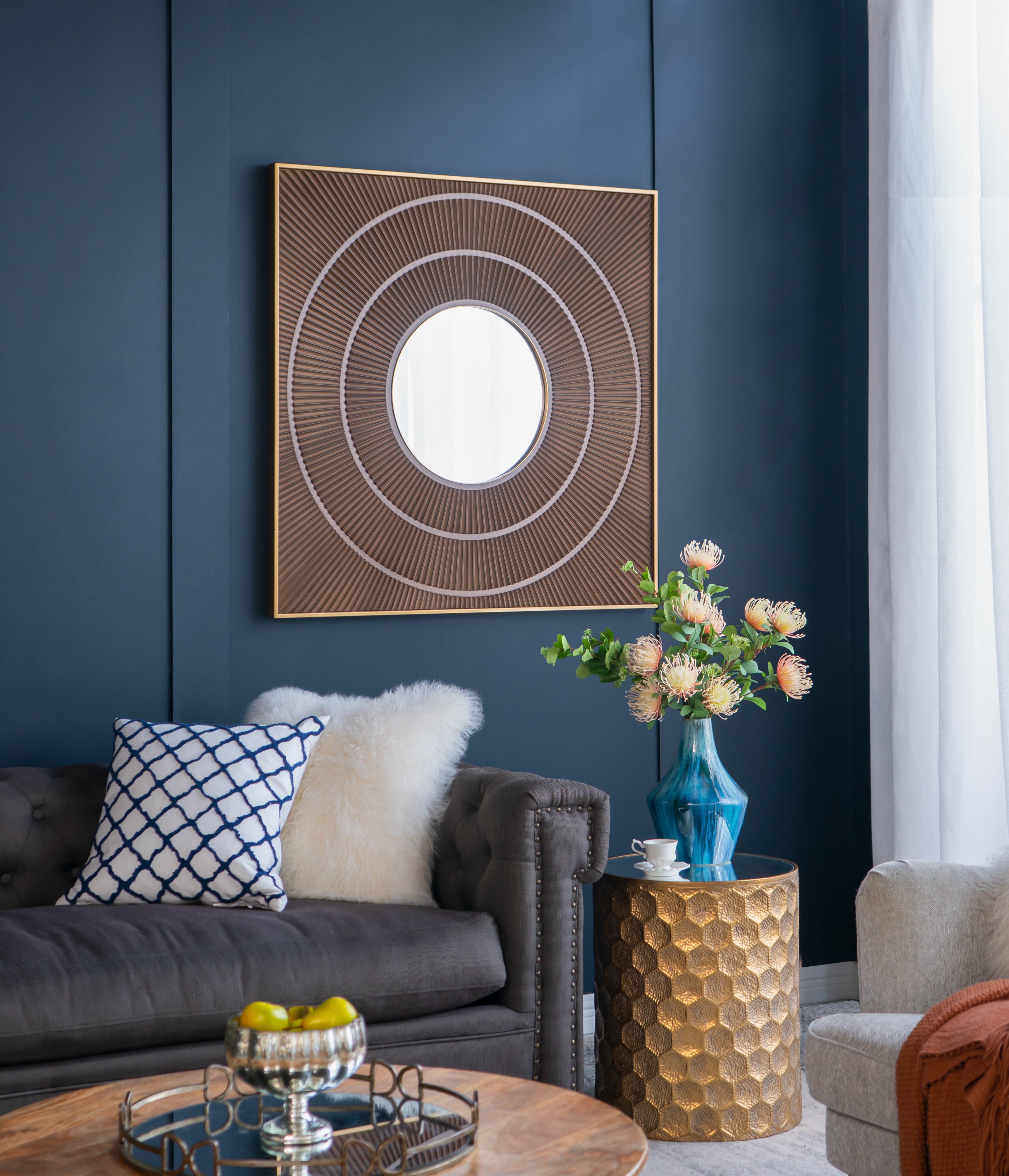 40" x 40" Square Carved Mirror with Pleated Design