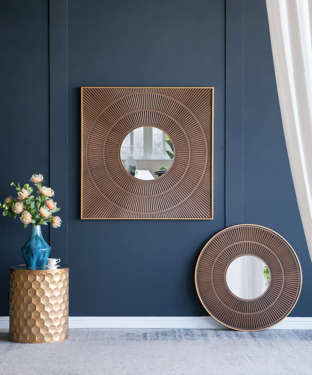 40" x 40" Square Carved Mirror with Pleated Design
