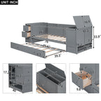 Twin Size Daybed with Storage Arms, Trundle and Charging Station