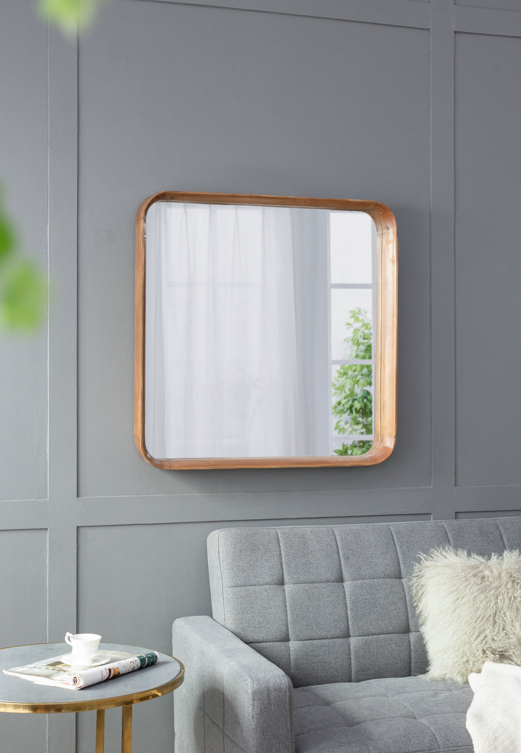 32"x32" Square Mirror with Wood Frame