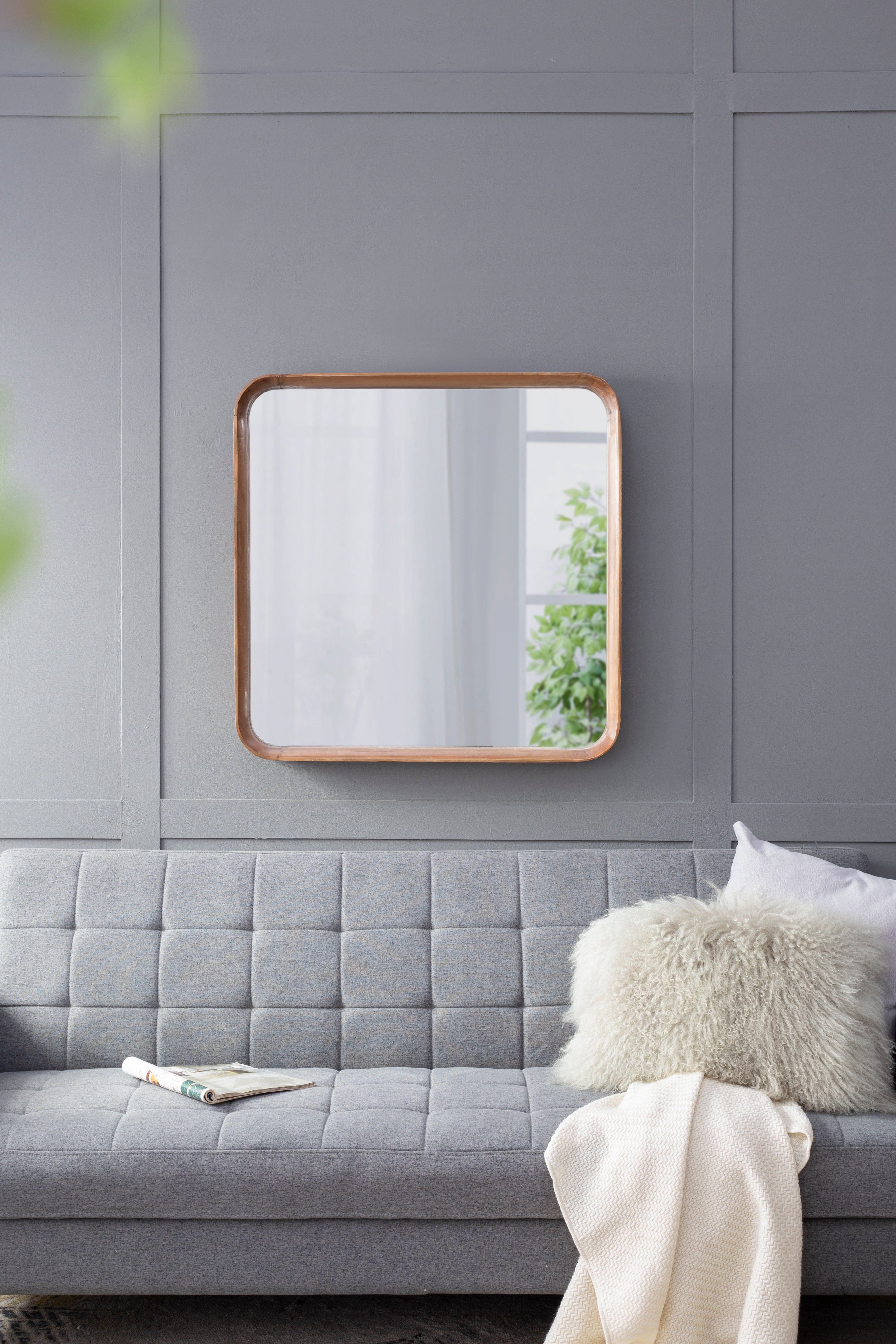32"x32" Square Mirror with Wood Frame