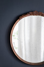 30"x30" Round Hand Carved Rose Antique Mirror Frame