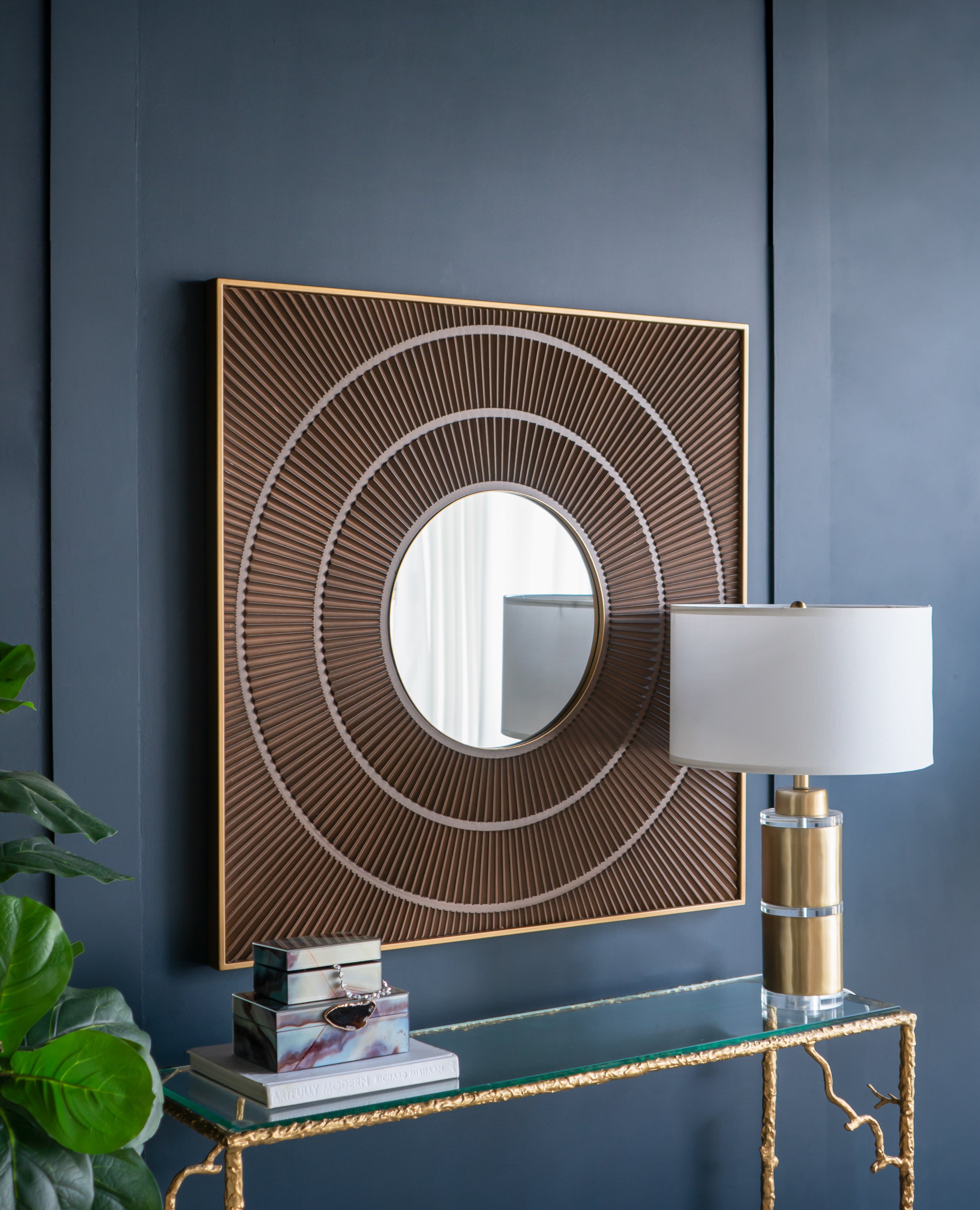 40" x 40" Square Carved Mirror with Pleated Design