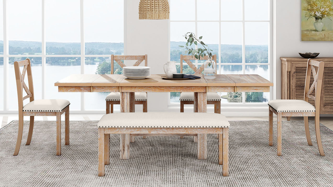TOPMAX Farmhouse 82-Inch 6-Piece Extendable Dining Set