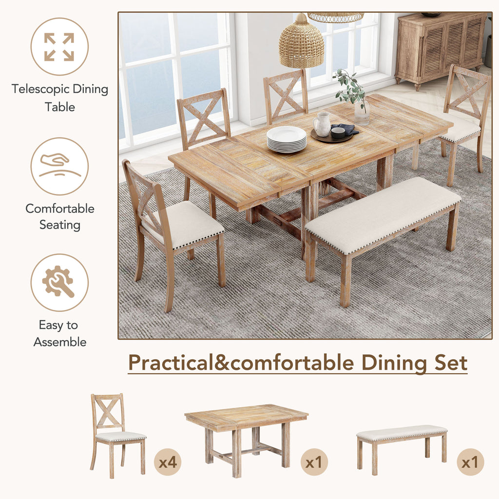 TOPMAX Farmhouse 82-Inch 6-Piece Extendable Dining Set