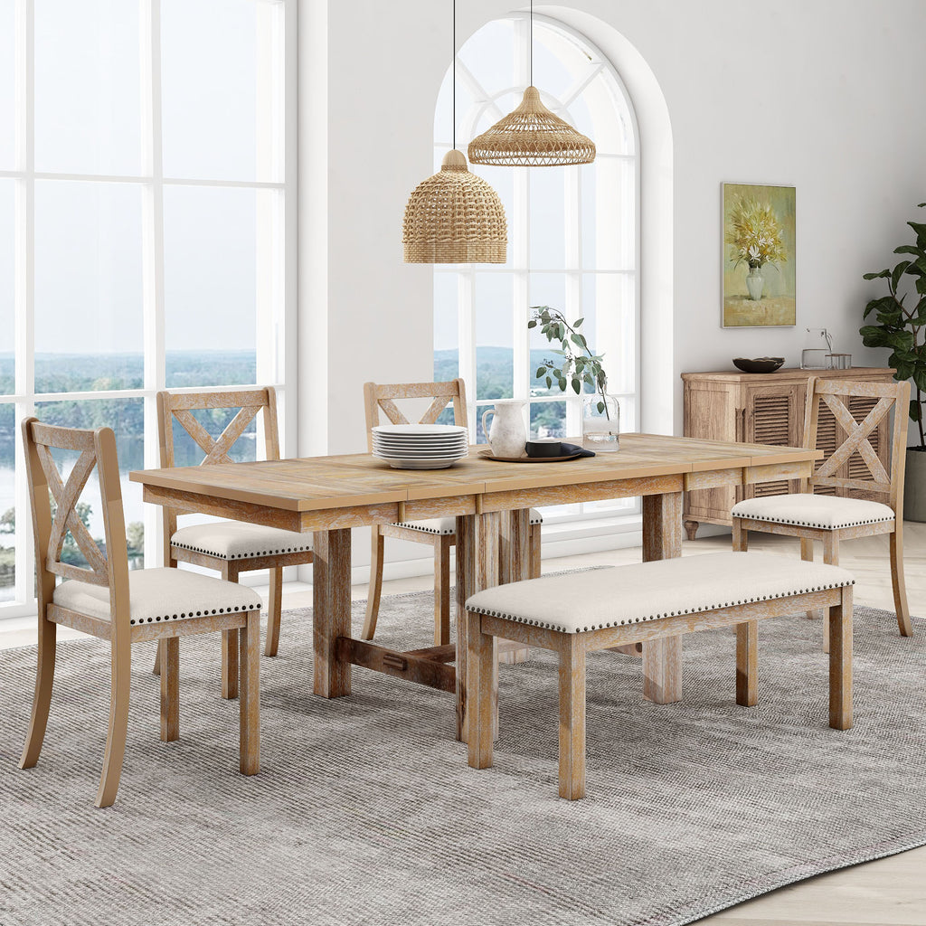 TOPMAX Farmhouse 82-Inch 6-Piece Extendable Dining Set