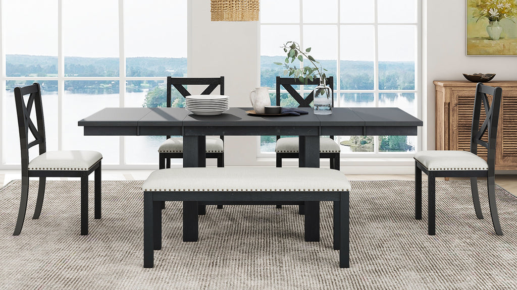 TOPMAX Farmhouse 82-Inch 6-Piece Extendable Dining Set