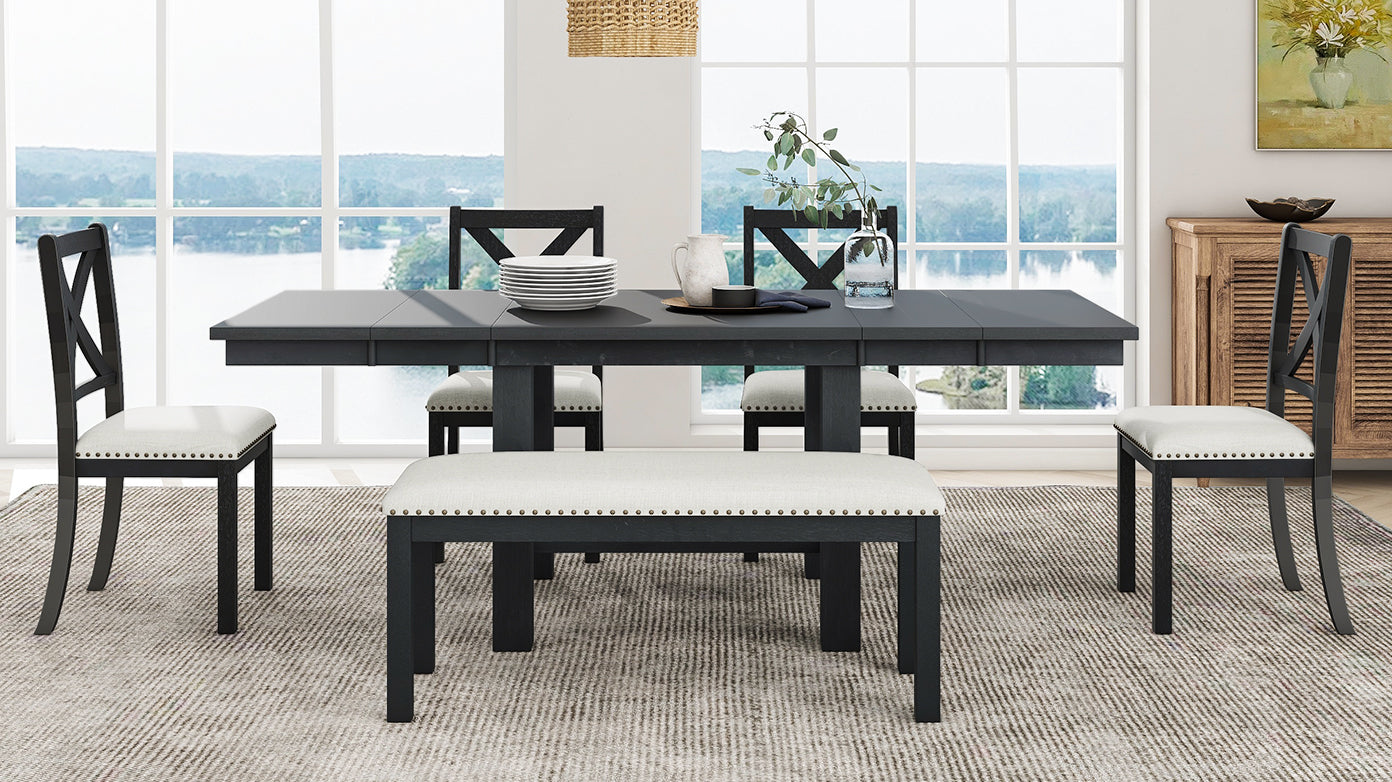 TOPMAX Farmhouse 82-Inch 6-Piece Extendable Dining Set