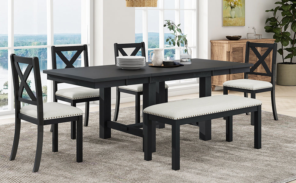 TOPMAX Farmhouse 82-Inch 6-Piece Extendable Dining Set