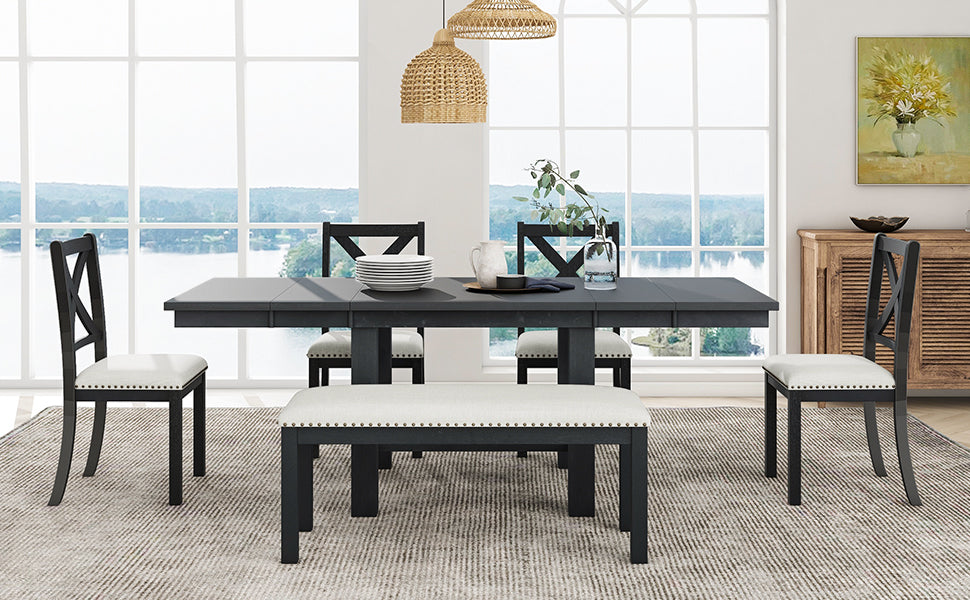 TOPMAX Farmhouse 82-Inch 6-Piece Extendable Dining Set