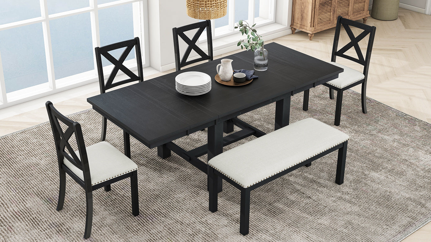 TOPMAX Farmhouse 82-Inch 6-Piece Extendable Dining Set