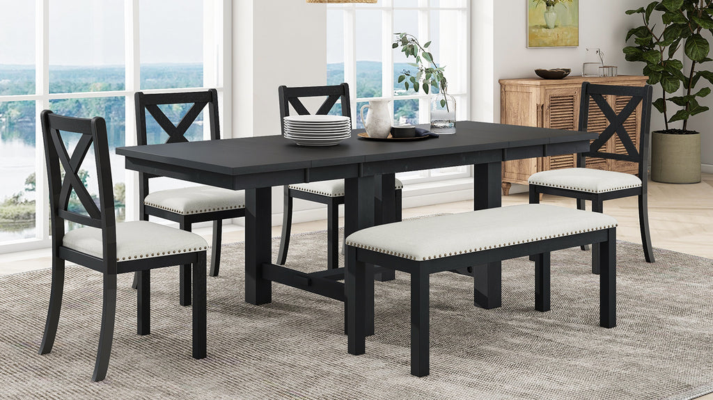 TOPMAX Farmhouse 82-Inch 6-Piece Extendable Dining Set