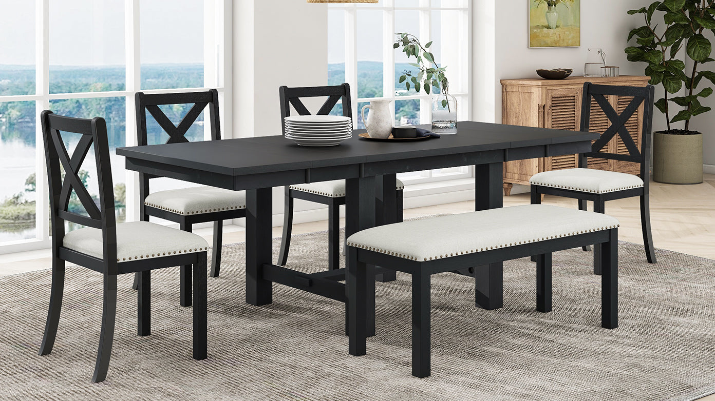 TOPMAX Farmhouse 82-Inch 6-Piece Extendable Dining Set