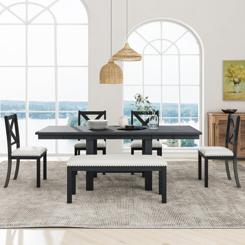 TOPMAX Farmhouse 82-Inch 6-Piece Extendable Dining Set